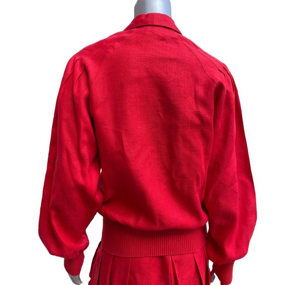 Vintage Neiman Marcus Red Linen Retro Pleated Skirt Suit 8 - Picture 6 of 12